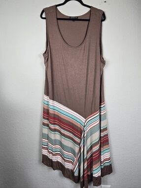 Spense 3X Sharkbite Hem Midi Dress Sleeveless Colorblock Boho Jersey Plus Size